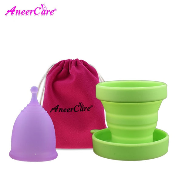 Purple Menstrual Period Moon Cup + Portable Menstrual Cup Steriliser 